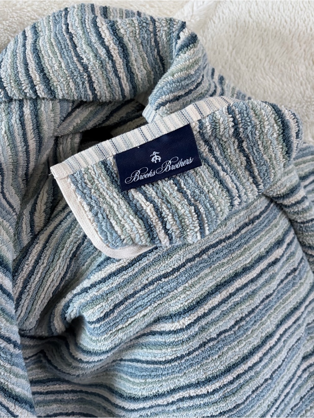 NWT Brooks Brothers Premium Turkish Aqua Green Striped Bath Towels Set of 3 - Picture 3 of 6